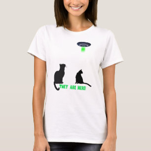 They Are Here! Cats and Flying Saucer T-Shirt