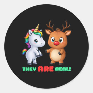 They Are Real! Rudolph Meets Unicorn Holiday Chris Classic Round Sticker