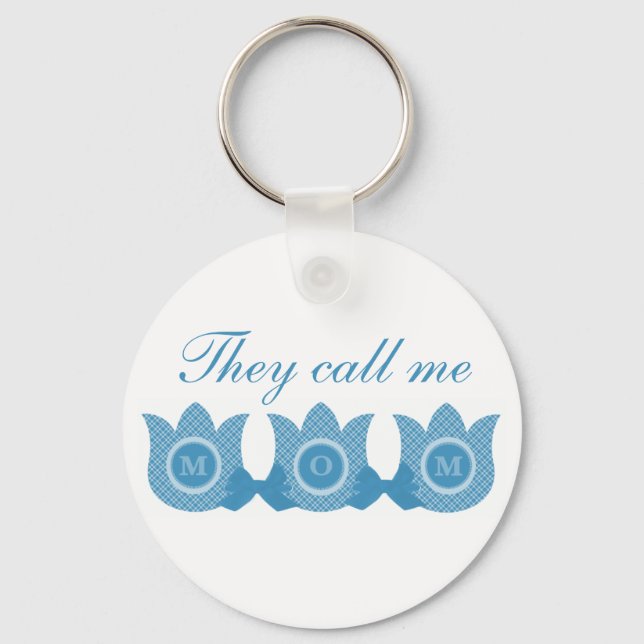 They Call Me Mum Plaid Tulips Keychain (Blue) (Front)