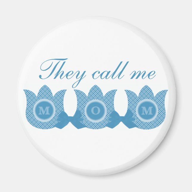 They Call Me Mum Plaid Tulips Magnet (Blue) (Front)