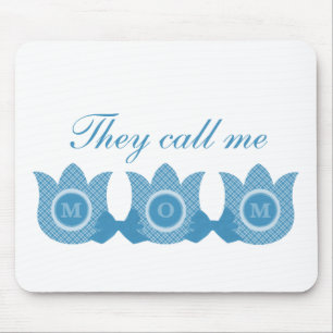They Call Me Mum Plaid Tulips Mousepad (Blue)