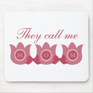 They Call Me Mum Plaid Tulips Mousepad (Pink)