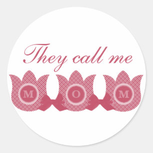 They Call Me Mum Plaid Tulips Stickers (Pink)