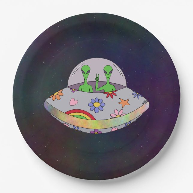 They Come in Peace UFO Paper Plate (Front)
