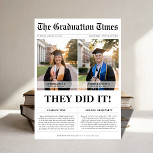 They Did It Twins Grad Party Newspaper Photo Invitation