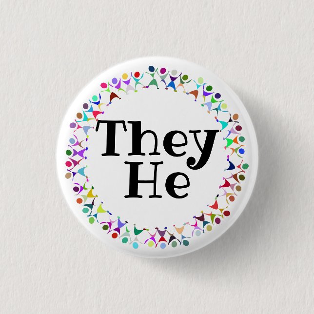 They He Pronouns in Human Figures Circle Button (Front)