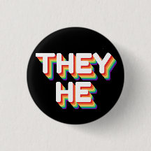 They/He Pronouns Rainbow 3D Retro