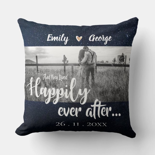 They Lived Happily Ever After Night Sky Wedding Cushion (Front)