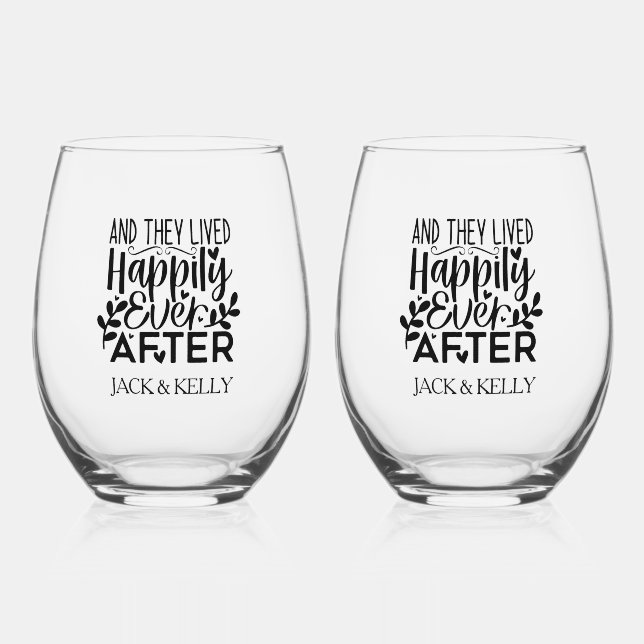 They Lived Happily Ever After Stemless Wine Glass (Front)
