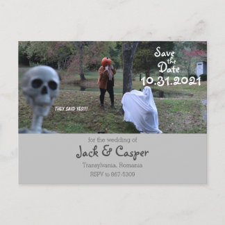 They Said Yes Spooky Wedding Announcement Postcard
