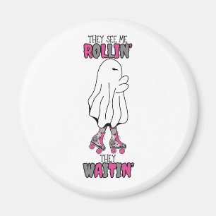 They see me rollin' they waitin' pink retro ghost magnet