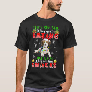 They See You Eating Christmas Reindeer Santa Beagl T-Shirt