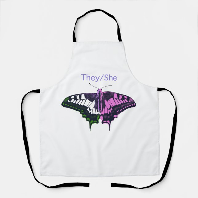 They/She Non-Binary Flag Swallowtail Butterfly Apron (Front)