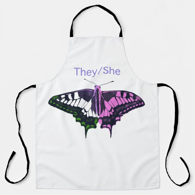 They/She Non-Binary Flag Swallowtail Butterfly Apron (Front)