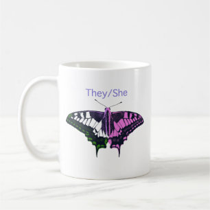 They/She Non-Binary Flag Swallowtail Butterfly Coffee Mug