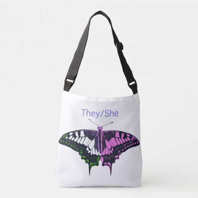 They/She Non-Binary Flag Swallowtail Butterfly Crossbody Bag (Front)
