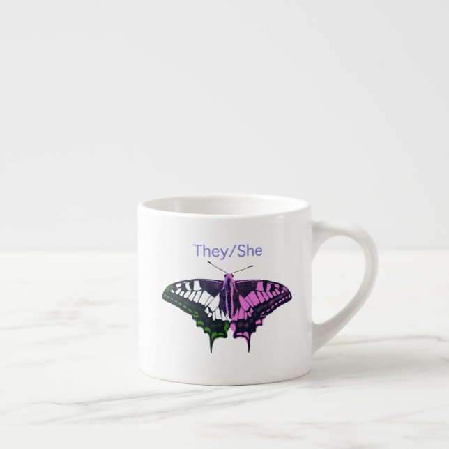 They/She Non-Binary Flag Swallowtail Butterfly Espresso Cup (Right)