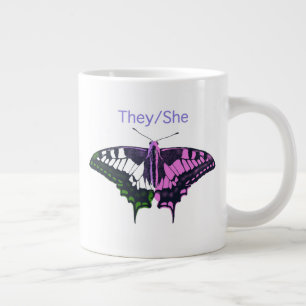 They/She Non-Binary Flag Swallowtail Butterfly Large Coffee Mug