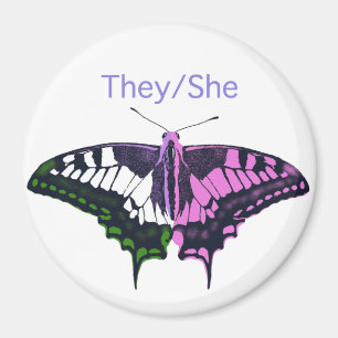 They/She Non-Binary Flag Swallowtail Butterfly Magnet