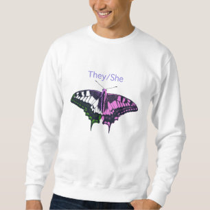 They/She Non-Binary Flag Swallowtail Butterfly Sweatshirt