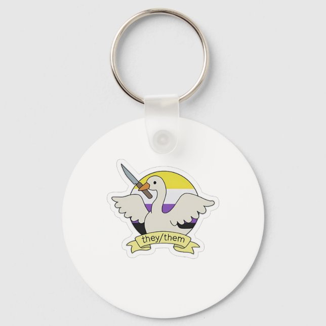 They Them Goose Non binary LGBT Pride Month  Key Ring (Front)