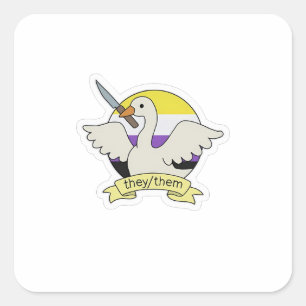 They Them Goose Non binary LGBT Pride Month Square Sticker