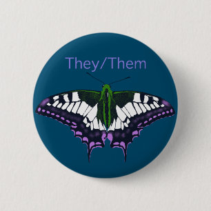 They/Them Nonbinary Pride Swallowtail Butterfly 6 Cm Round Badge