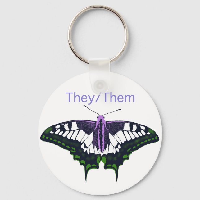 They/Them Nonbinary Pride Swallowtail Butterfly Key Ring (Front)