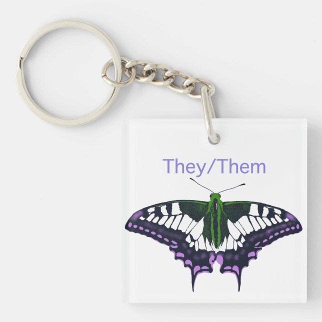 They/Them Nonbinary Pride Swallowtail Butterfly Key Ring (Front)