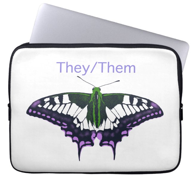 They/Them Nonbinary Pride Swallowtail Butterfly Laptop Sleeve (Front)