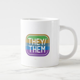 THEY/THEM Pronoun Rainbow Circle Pride  Large Coffee Mug