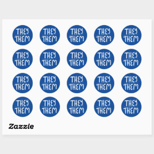 THEY / THEM Pronouns Blue Handlettering Set of Classic Round Sticker