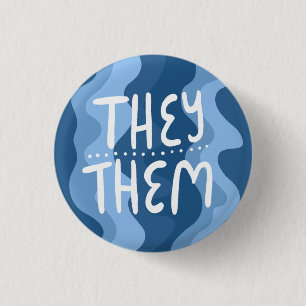 THEY/THEM Pronouns Colorful Handlettered Blue 3 Cm Round Badge