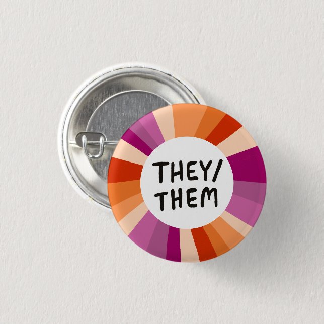 THEY/THEM Pronouns Colourful Circle Lesbian Pride 3 Cm Round Badge (Front & Back)