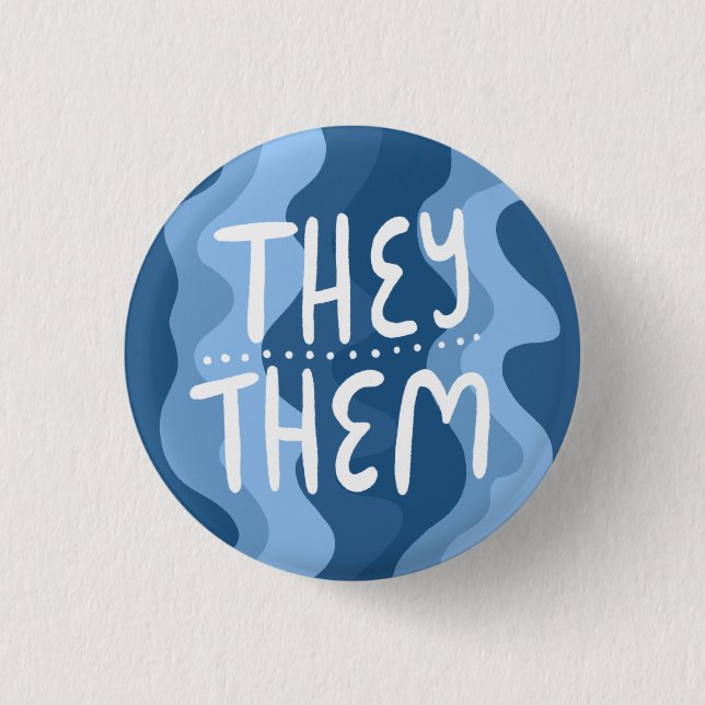 THEY/THEM Pronouns Colourful Handlettered Blue 3 Cm Round Badge (Front)