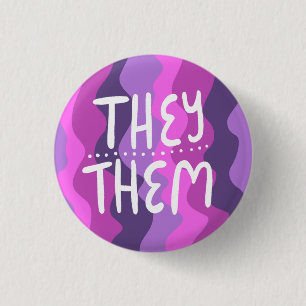 THEY/THEM Pronouns Colourful Handlettered Purple 3 Cm Round Badge