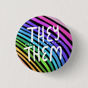 THEY/THEM Pronouns Colourful Handlettered Rainbow 3 Cm Round Badge