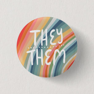THEY/THEM Pronouns Colourful Handlettered Rainbow 3 Cm Round Badge