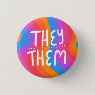 THEY/THEM Pronouns Colourful Handlettering Stripes 3 Cm Round Badge