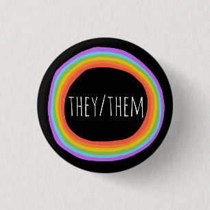 THEY/THEM Pronouns Colourful Rainbow Circle Black 3 Cm Round Badge