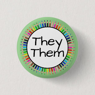 They Them Pronouns in Circle of Colored Pencils 3 Cm Round Badge