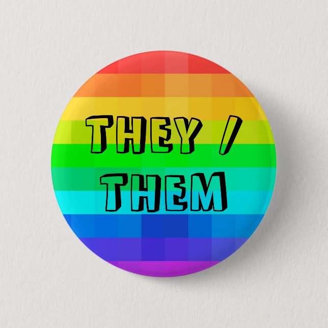 They Them Pronouns LGBTQ Rainbow 6 Cm Round Badge (Front)