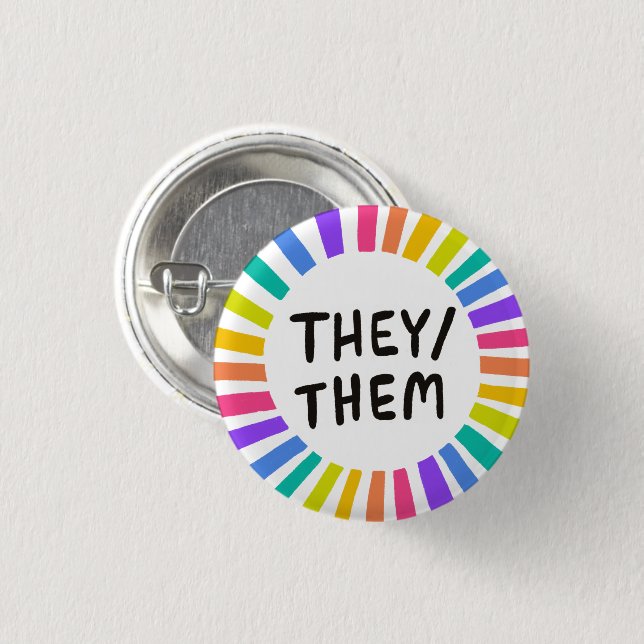 THEY/THEM Pronouns Rainbow Bright Circle Rings 3 Cm Round Badge (Front & Back)