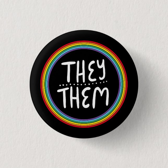 THEY/THEM Pronouns Rainbow Handlettered Minimal  3 Cm Round Badge (Front)