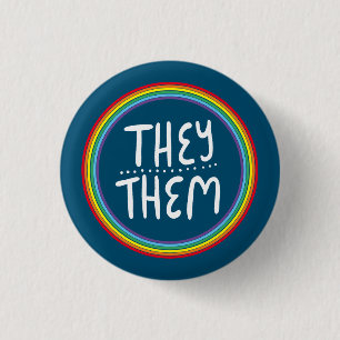 THEY/THEM Pronouns Rainbow Handlettered Minimal 3 Cm Round Badge