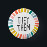 THEY / THEM Pronouns Rainbow Handlettered Pride 3 Cm Round Badge<br><div class="desc">Decorate your outfit with this cool art button. Makes a great  gift! You can customise it,  change the background colours and add text too. Check my shop for lots more colours and patterns! Let me know if you'd like something custom too.</div>