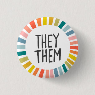 THEY / THEM Pronouns Rainbow Handlettered Pride 3 Cm Round Badge