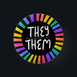 THEY / THEM Pronouns Rainbow Handlettered Pride 3 Cm Round Badge<br><div class="desc">Decorate your outfit with this cool art button. Makes a great  gift! You can customise it,  change the background colours and add text too. Check my shop for lots more colours and patterns! Let me know if you'd like something custom too.</div>
