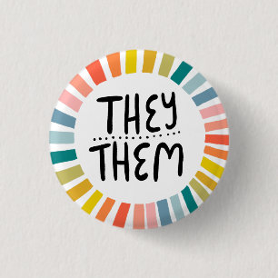 THEY / THEM Pronouns Rainbow Handlettered Pride 3 Cm Round Badge