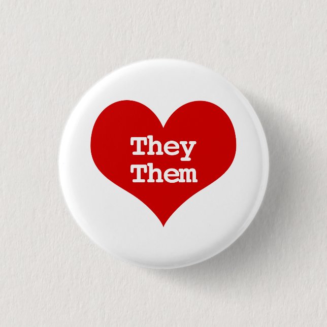 They Them Pronouns Red Love Heart Button (Front)